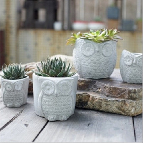 AIBEI-Creative Cement Owl Garden Pots Planters